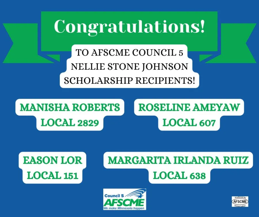 2025 Nellie Stone Johnson Scholarship Recipients graphic with 4 names