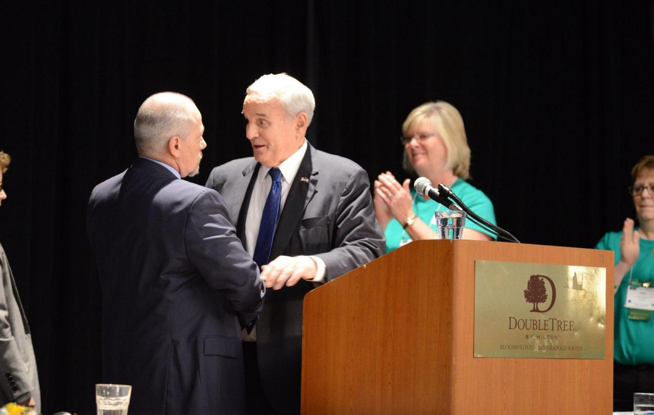 AFSCME Council 5 Executive Director John P. Westmoreland and President Judy Wahlberg bid farewell to retiring Governor Mark Dayton