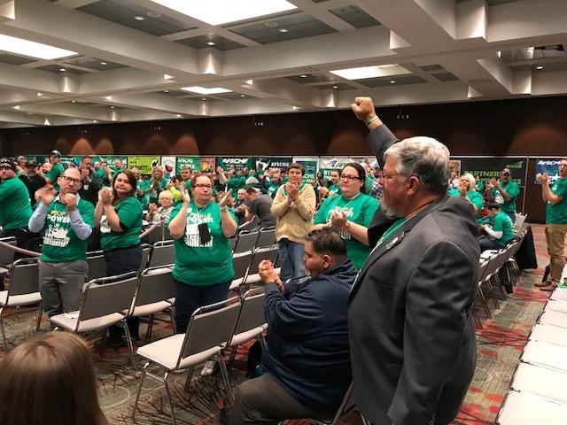 AFSCME members give Council 61 president Danny Homan a standing ovation after he shares his powerful and motivating story about how GOP lawmakers are trying to destroy public sector unions in Iowa.